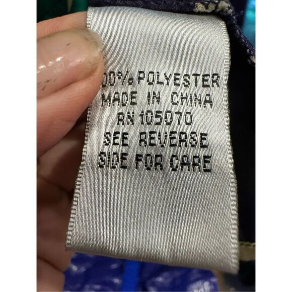 Sarah cambell abstract floral green and blue maximalist button up blouse sz XS - Picture 4 of 5